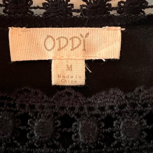 ODDY Black Shift Boho With Lace Trim Mini Dress Size Medium - Picture 6 of 8